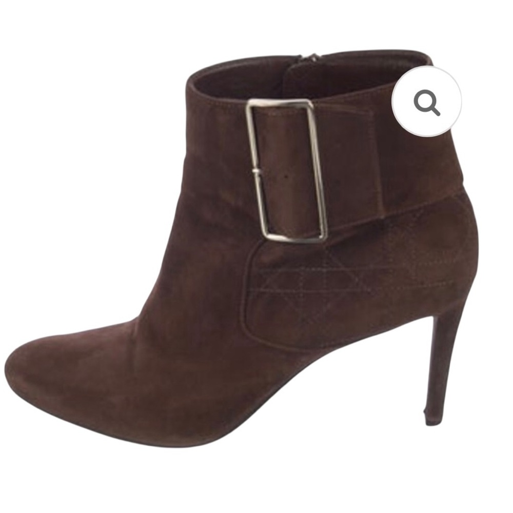 Christian Dior suede ankle boots brown graphic cannage pattern zip closure 40.5